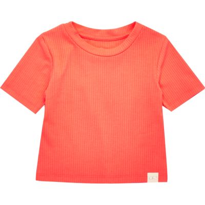 Mini girls bright red ribbed t-shirt